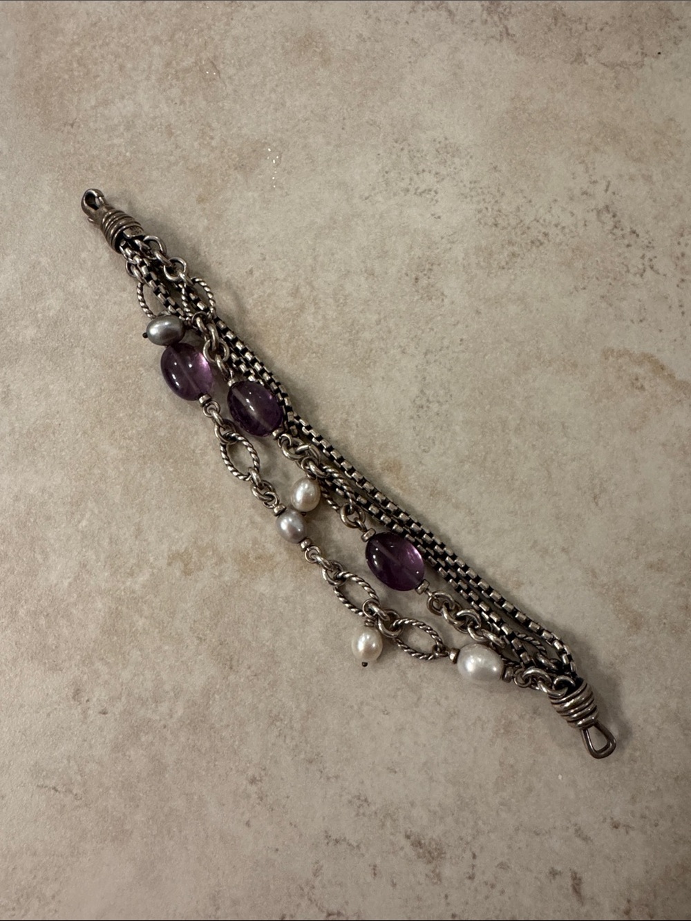David Yurman Purple Bead and Pearl Multi-Chain Bracelet